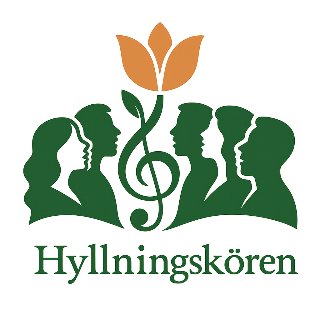 Hyllningskören – logotyp med G-klavsblomma och körsiluetter